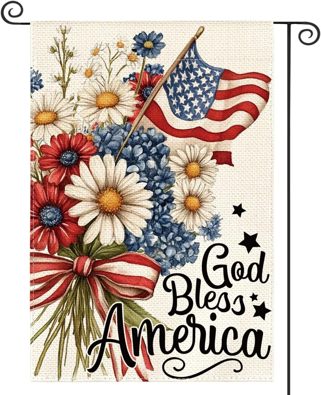 Patriotic 4th of July Floral Garden Flag – 12×18 Inch Double-Sided Outdoor Yard Decoration for Memorial Day and Independence Day, “God Bless America”